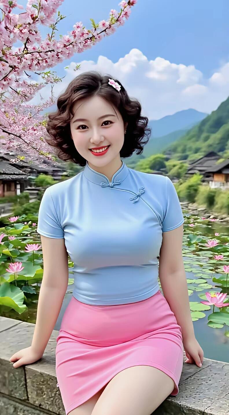 樱花树下，粉裙飘逸，春日少女笑靥如花。