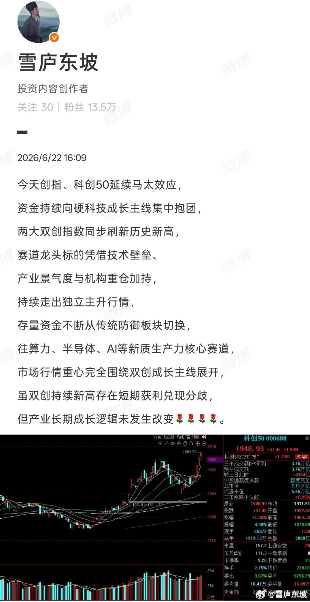 主线趋势尚未见顶，不宜盲目踏空高位核心，持仓以持股待涨为主，轻仓可等待指数小幅回