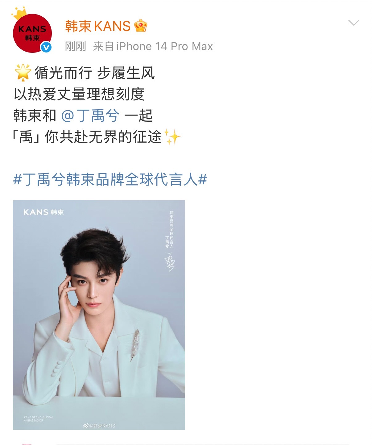 韩束 丁禹兮 丁禹兮韩束品牌全球代言人 丁禹兮官宣韩束品牌全球代言人当天，韩束全