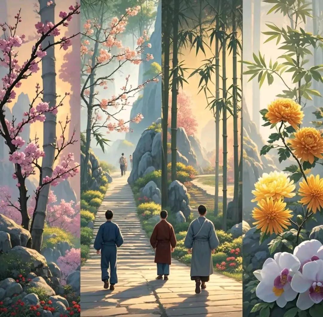 #上联：踏春夏秋冬路，
请你对下联#赏梅兰竹菊韵；