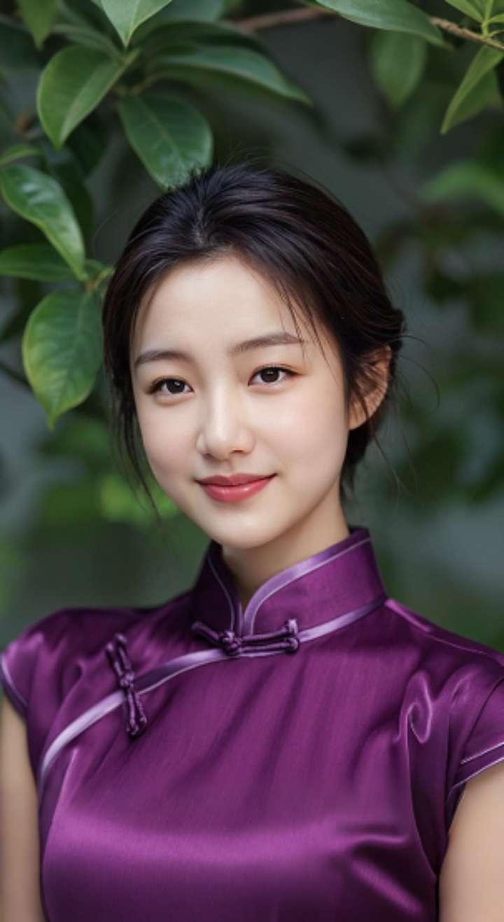 AI扩图 AI紫裙旗袍韵