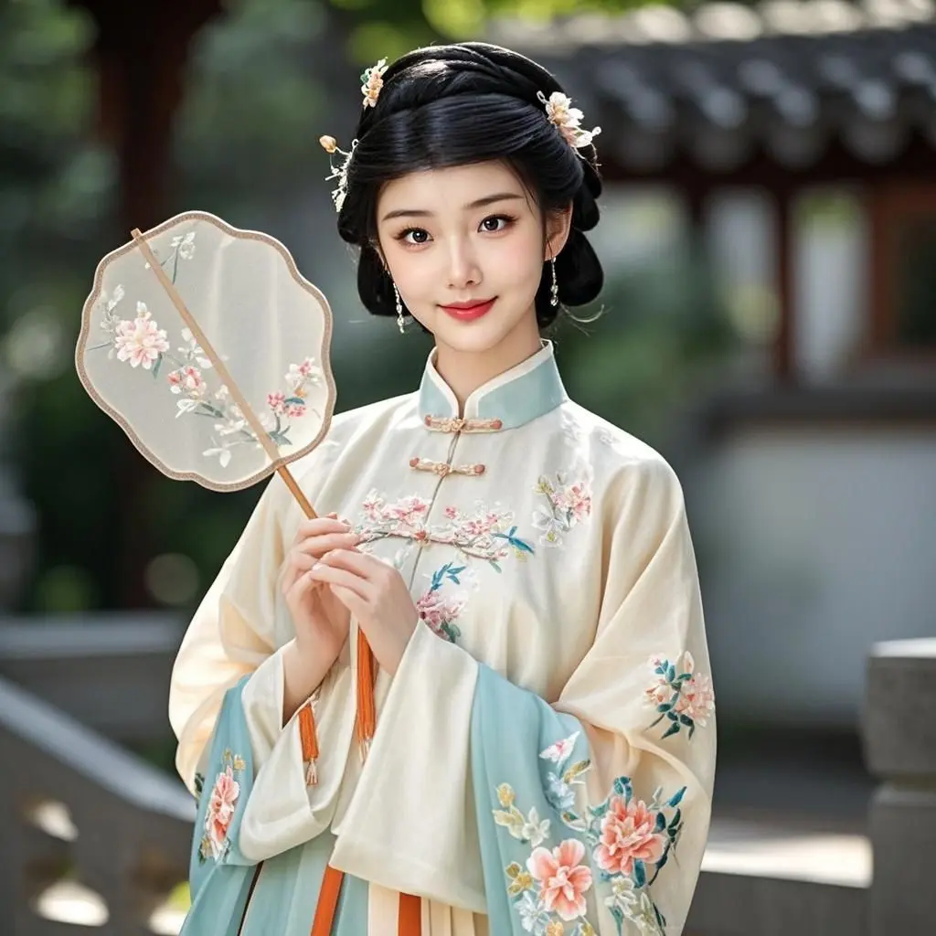 AI粉裙扇影时光