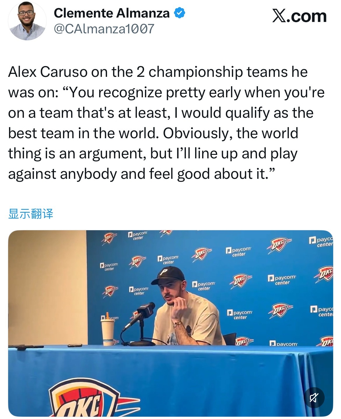 卡鲁索赛后谈到自己效力过的两支总冠军球队（湖人&雷霆）：“在我看来，这两支球队都