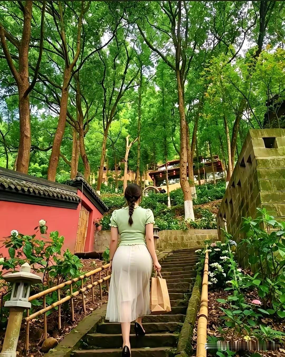 走在绿树成荫的石阶，空气是真好，山不高，爬着也不累！