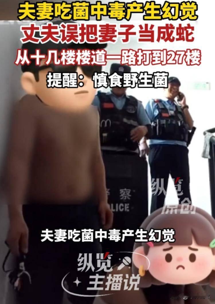笑不活了！一口鲜菌酿成惊魂闹剧：丈夫把妻子看成蛇，从十几楼打到27楼，侥幸背后全