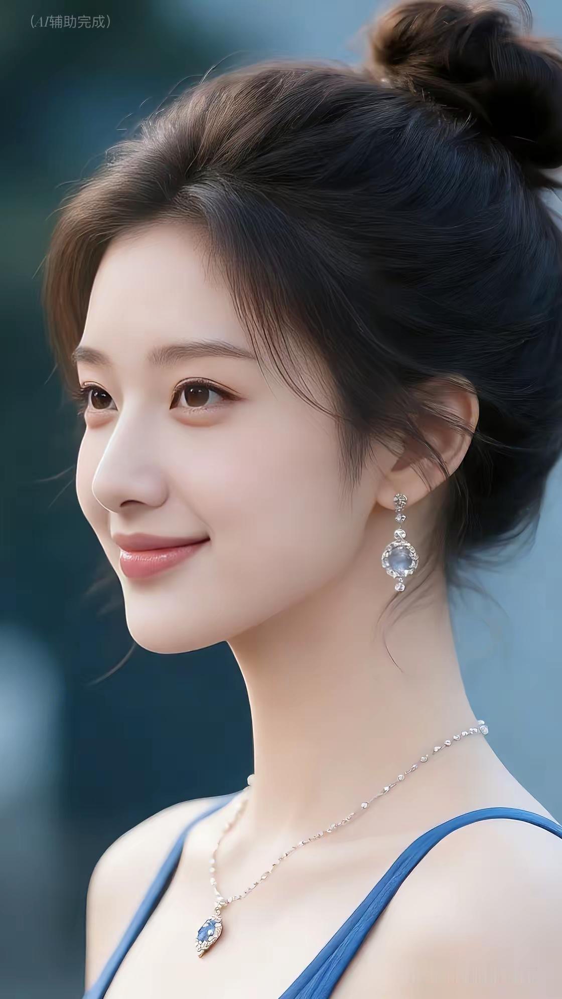 优雅蓝裙搭配闪亮耳环，气质满分！💎✨