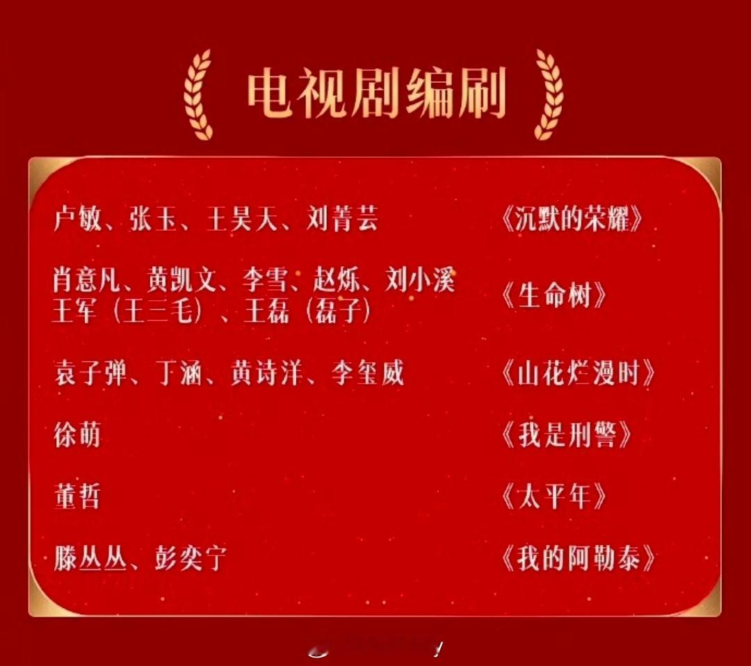 金鹰奖这么多奖项，我只对这个【电视剧编刷】奖有兴趣，毕竟前无古人..... 