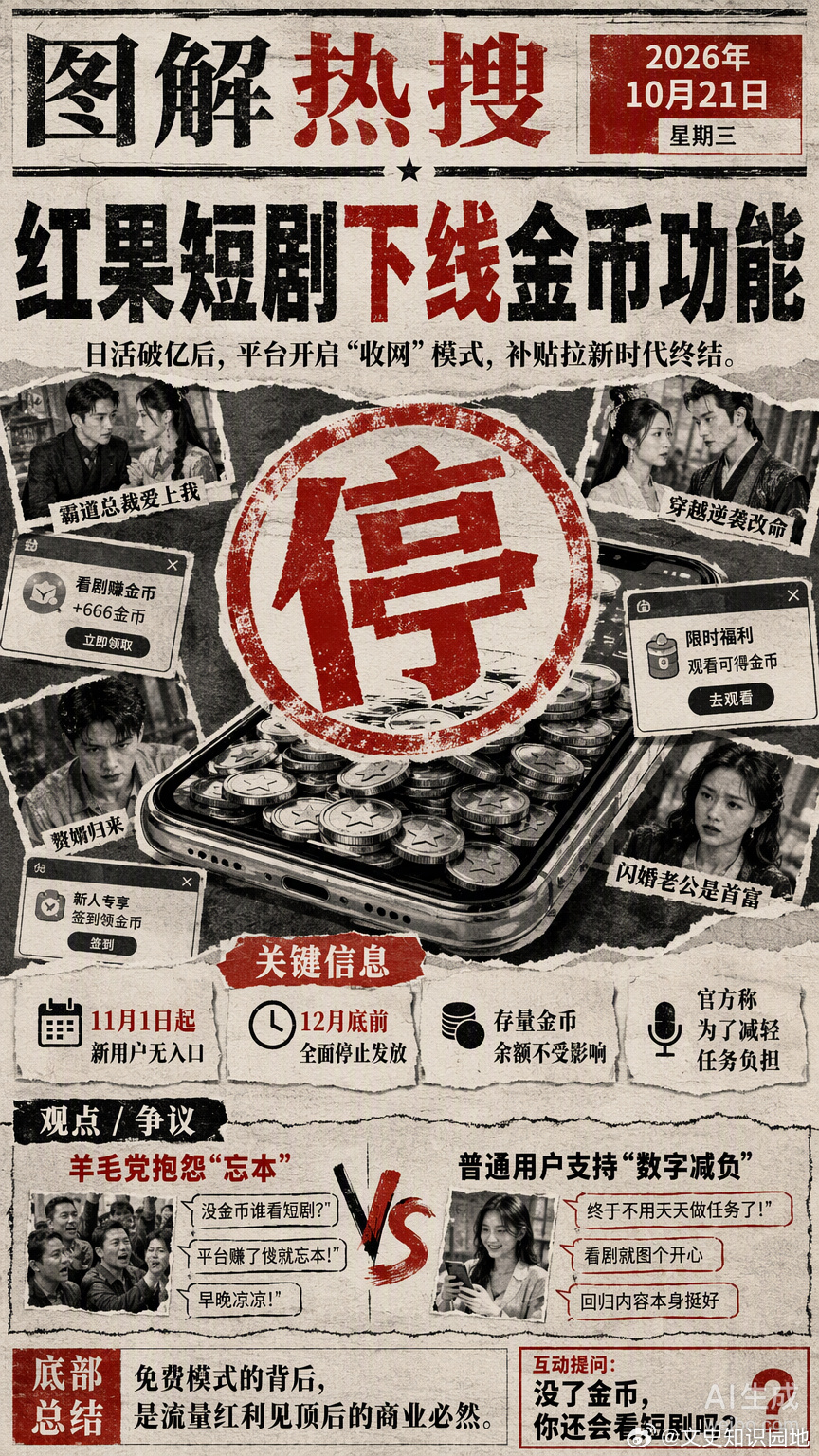 红果短剧砍掉金币，像极了王朝在平定天下后开始“卸磨杀驴”。10月21日官宣，11
