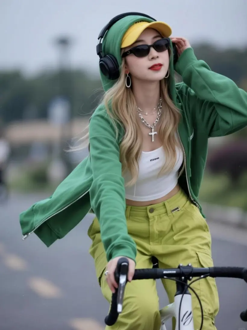 AI绿调骑行照 随变ai随便玩