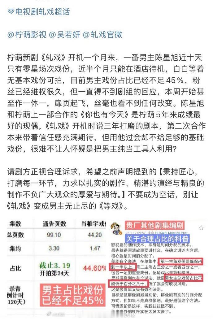 陈星旭粉丝向轧戏剧组维权，这样看作为男主，戏份确实有点少了。。。 ​​​