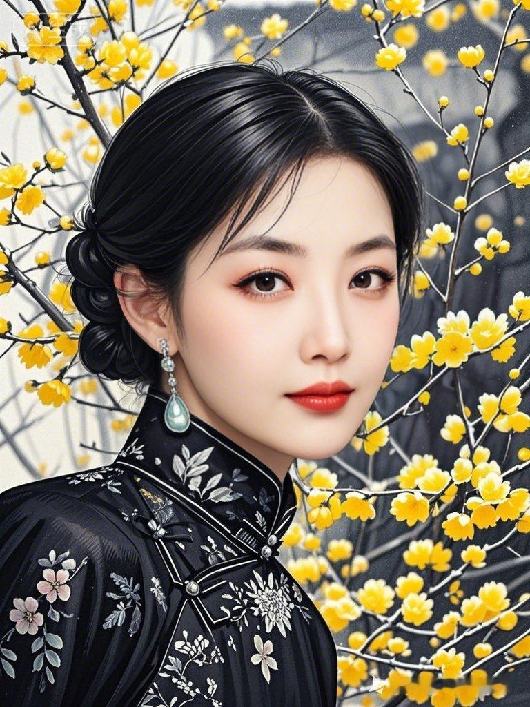 黑衣美人，花间仙子，古典优雅，韵味十足。