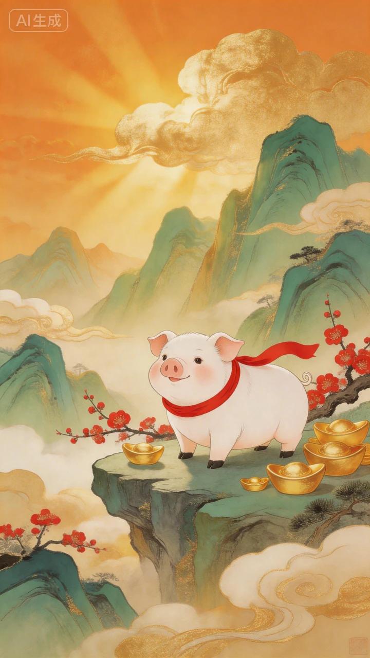 愿财福双至，儿孙孝顺，晚年无忧