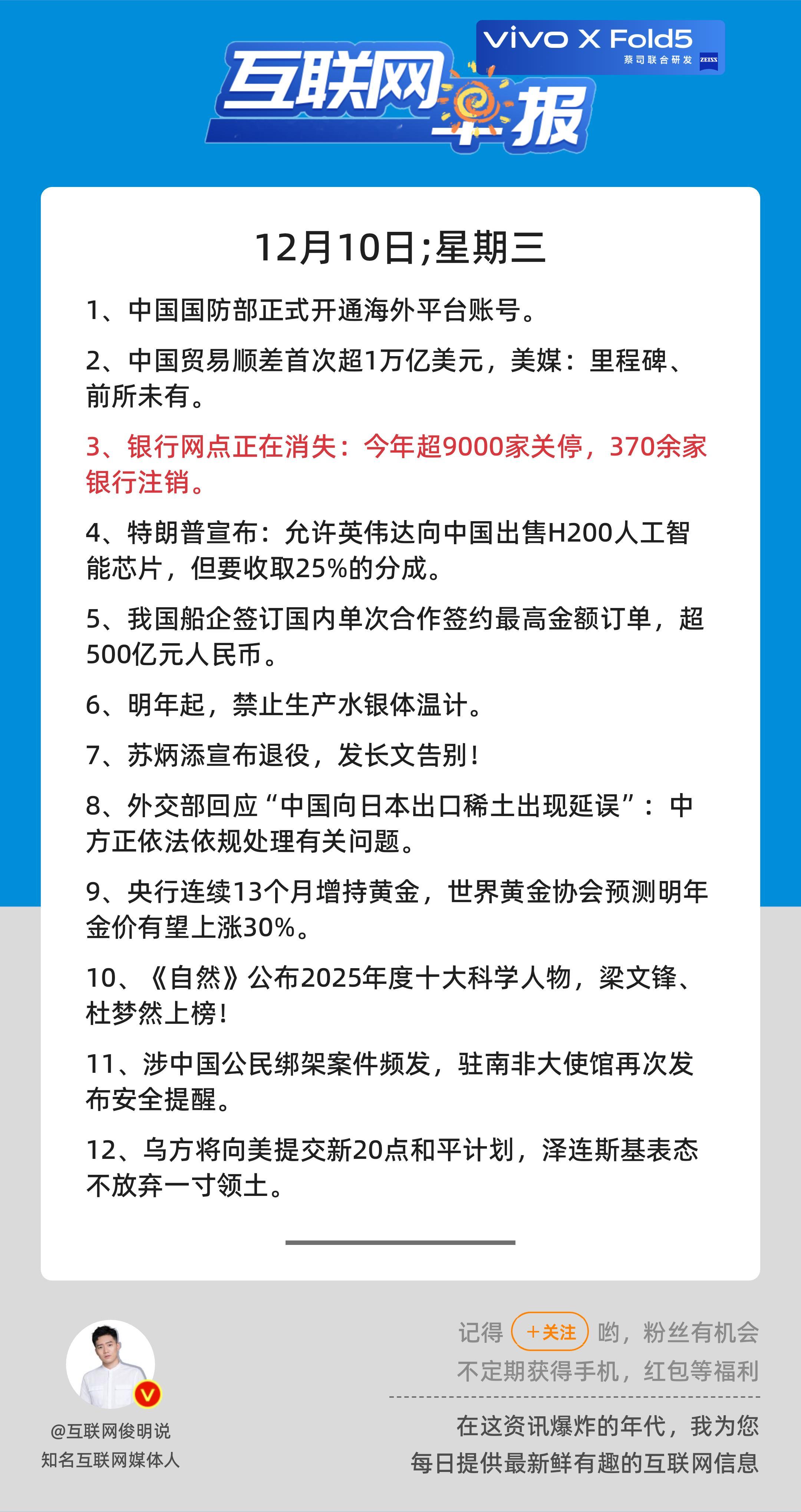 12月10日，星期三，《第2983期》；互联网早报，众览天下事关心第3条：银行网