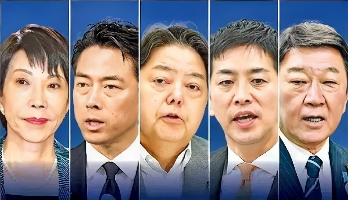 群贤毕至啊！
从左→右，分别是 高市早苗、小泉进次郎、林芳正、小林鹰之、茂木敏充