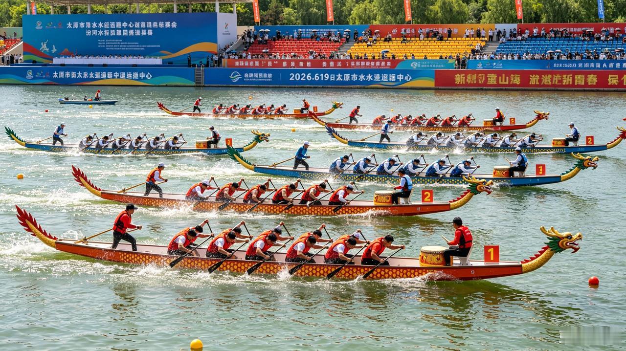 龙舟竞渡汾河扬波！2026太原汾河龙舟公开赛鸣锣开赛，端午盛会燃动全城

碧波逐