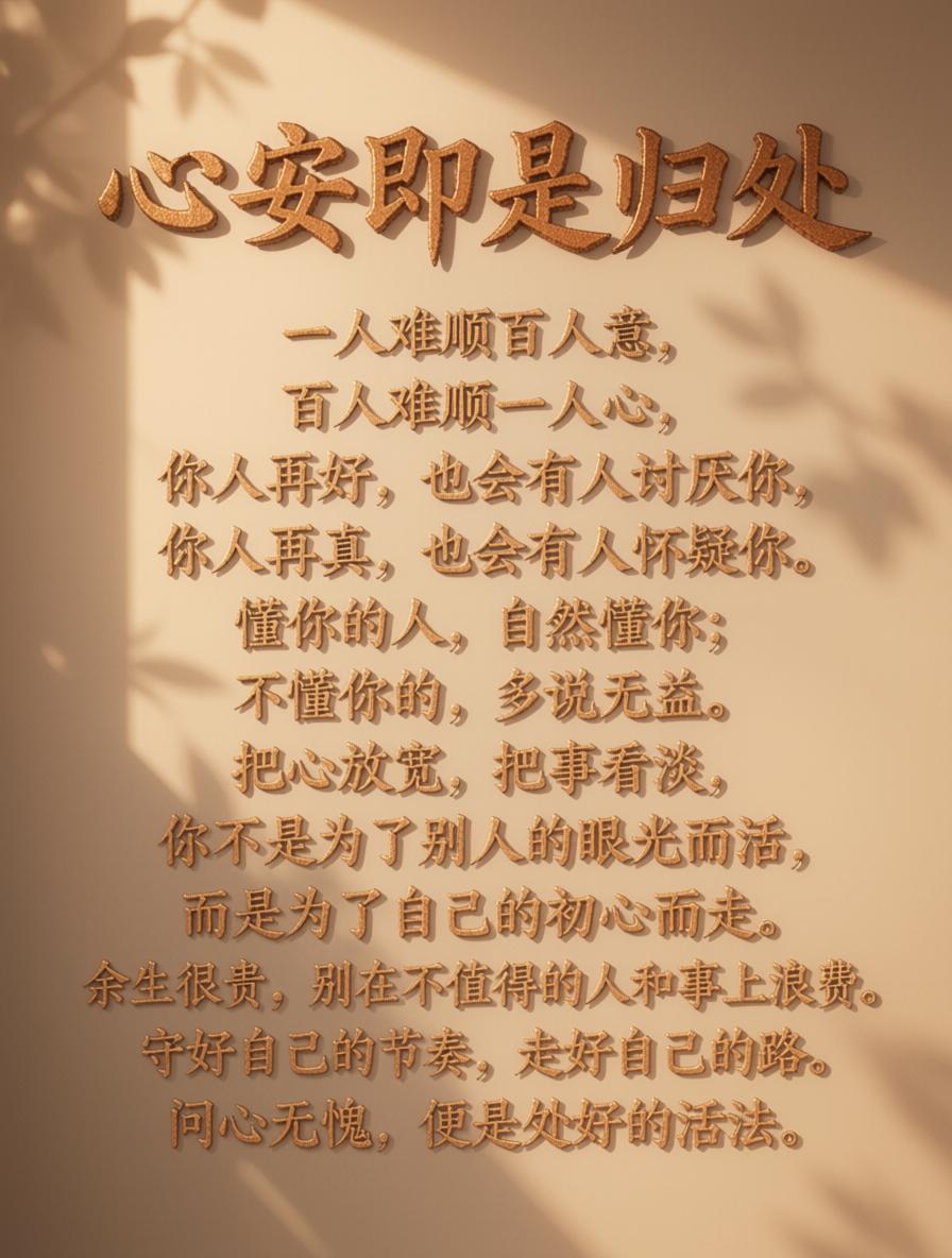 今日感悟：
生活不必事事圆满，心安便是归处。