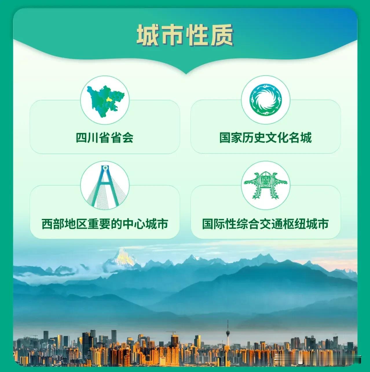 成都VS重庆：不说谁比谁定位高，只为成渝双城记发展的越来越好
成都
◆四川省会