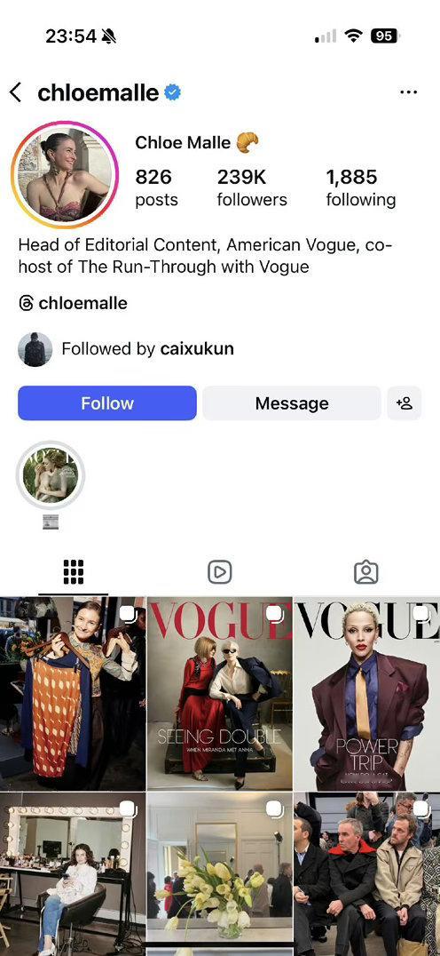 蔡徐坤Vogue主编ins互关蔡徐坤与美版Vogue新任主编Chloe Mall