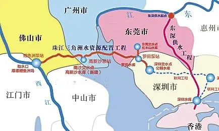 珠江三角洲水资源配置工程线路图