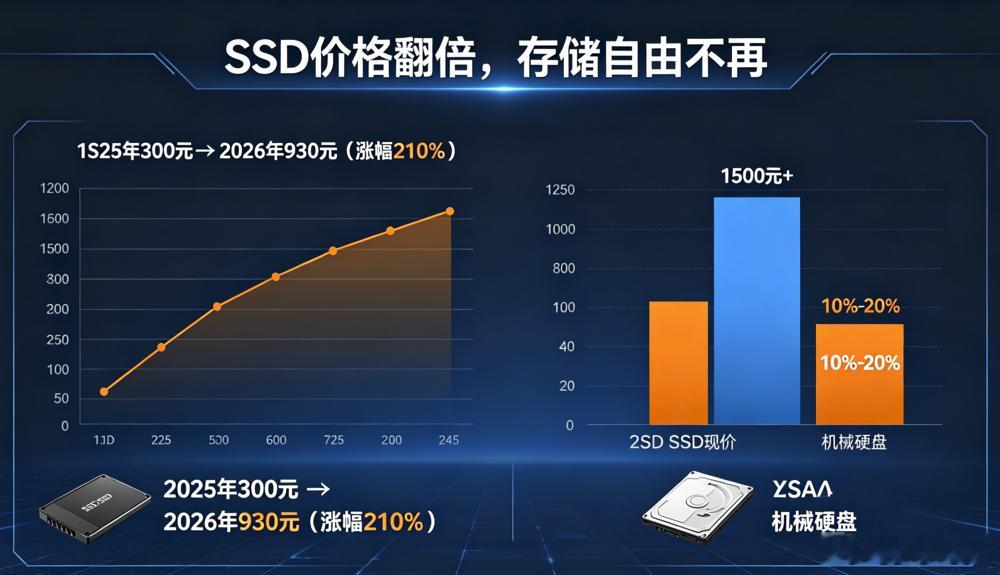 电脑也一天一个价了。内存从去年三百多涨到现在一千五，SSD也翻了好几倍，组装一台
