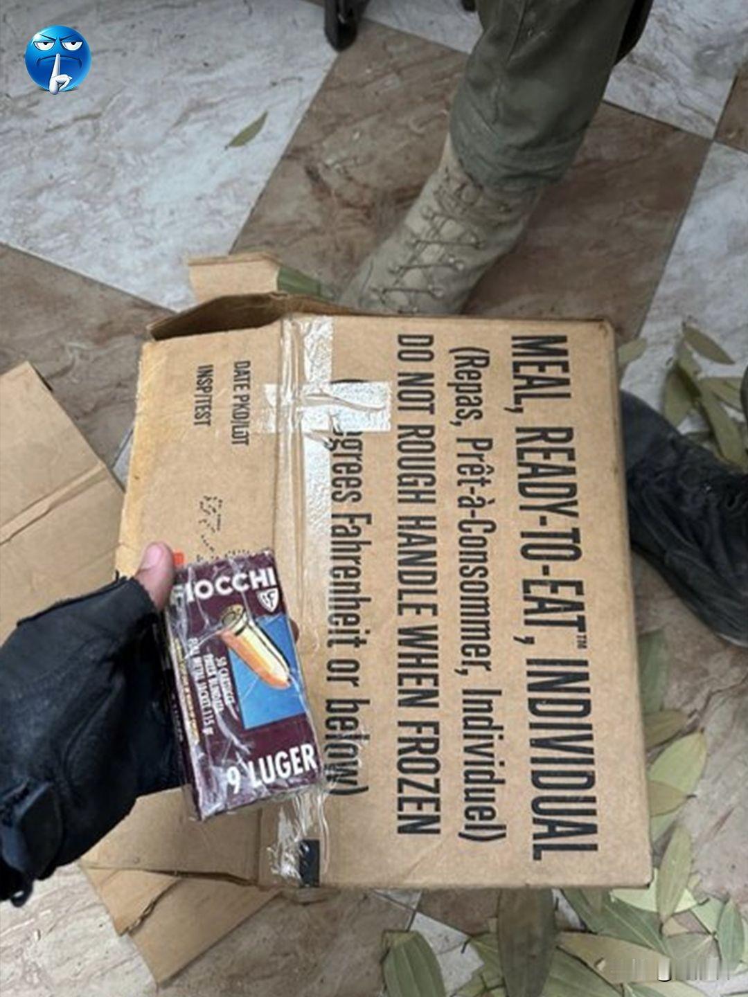 送往加沙的人道主义援助物资，纸箱上写的英文是“个人即食食品，冷冻时请谨慎处理”。