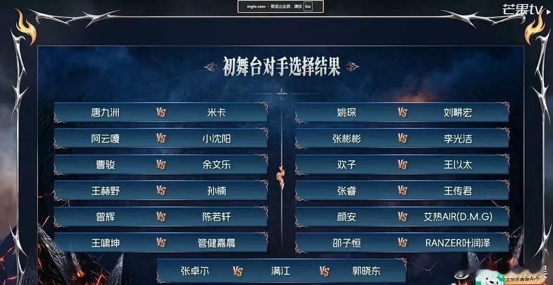 披哥初舞台对手阵容披哥初舞台对手选择 披哥初舞台分组PK：第一组：唐九洲 VS米