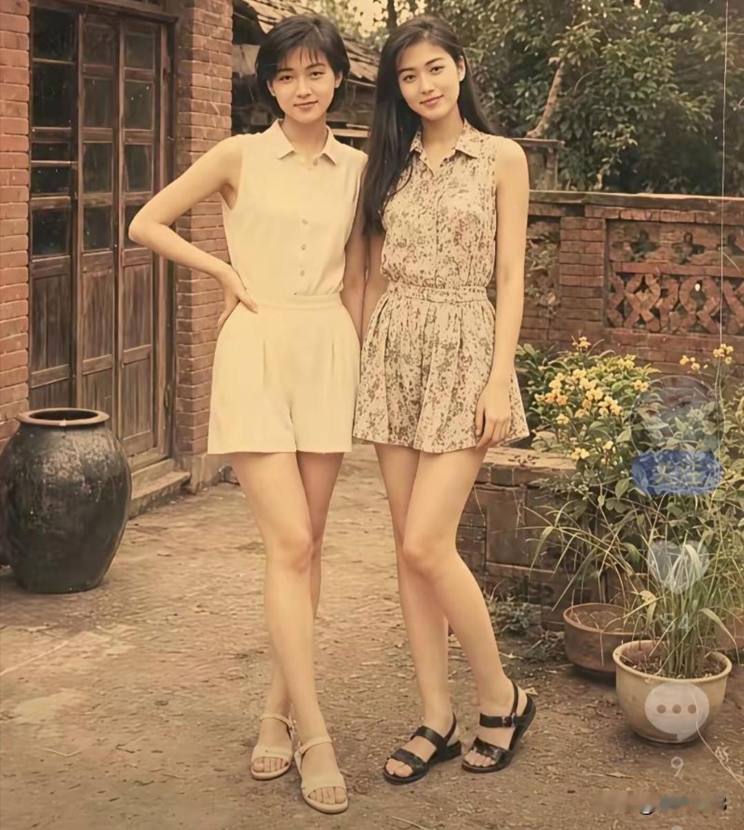 90 年的两个美女，这穿戴放在现在也很时髦！