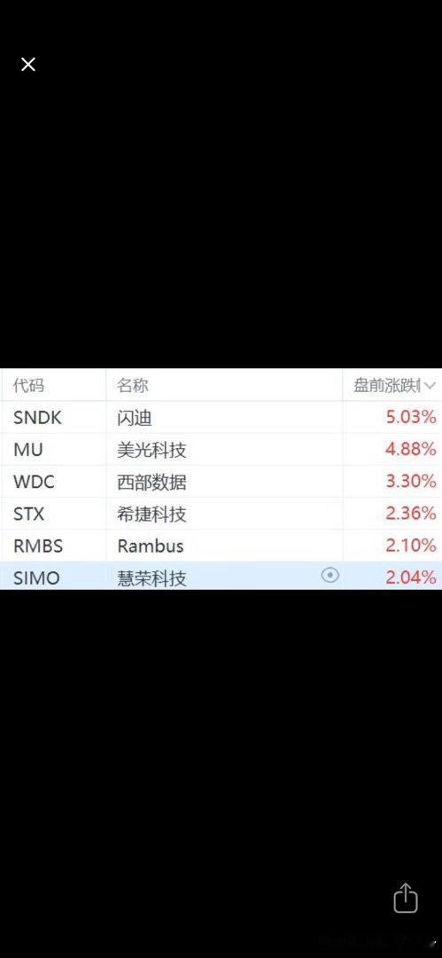 美股存储概念股盘前集体上涨，闪迪涨5%，美光科技涨近5%存储继续嗨5月13日｜美