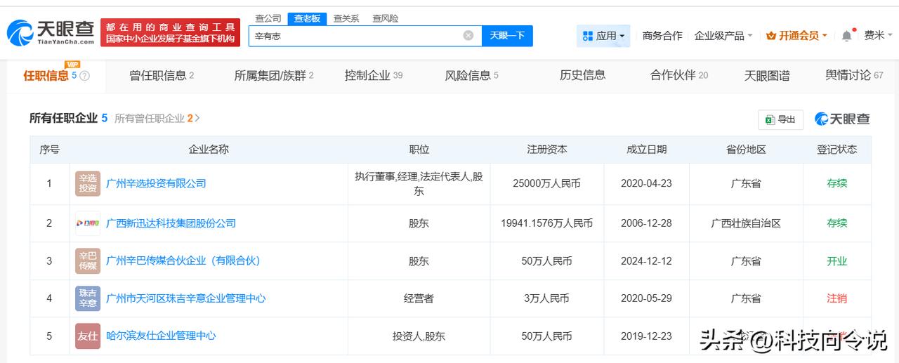 【辛巴实控10家企业已注销 辛巴名下实控39家企业 辛巴近期入股一网络科技公司 