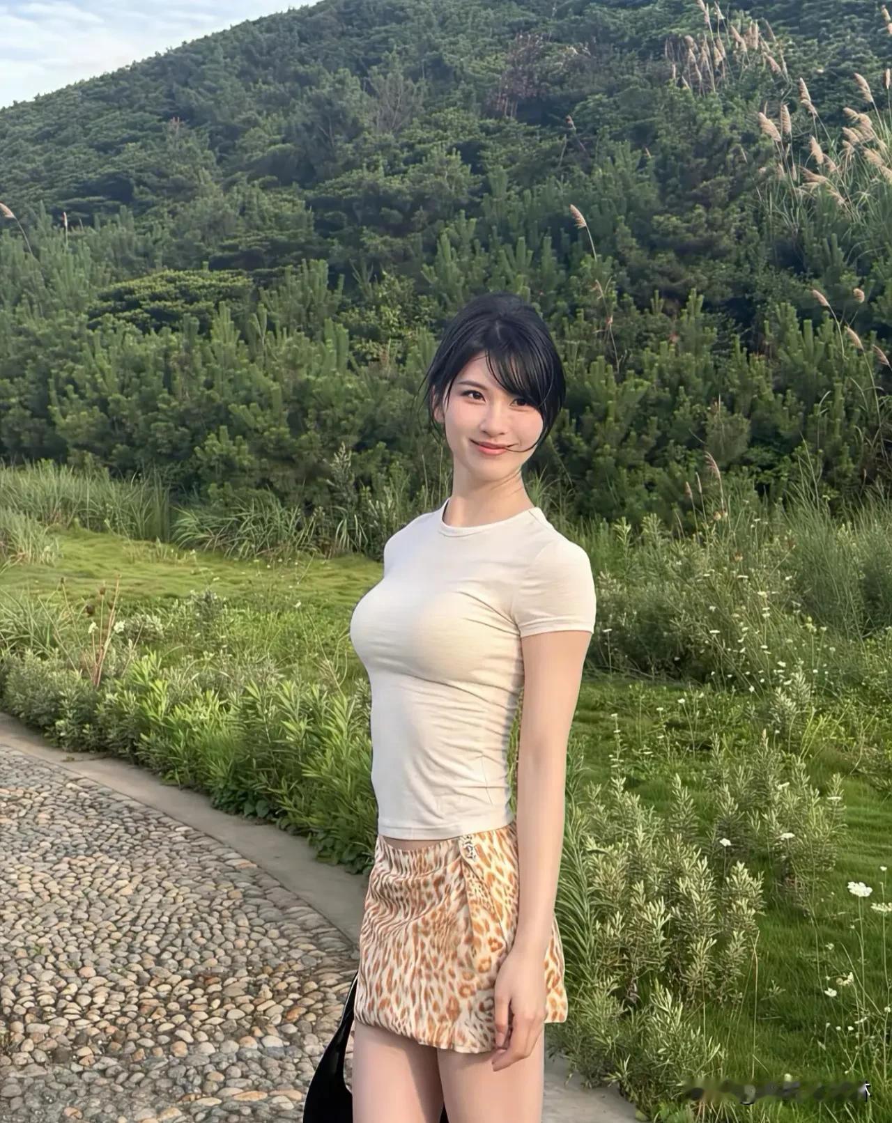 山间清风拂面，女孩踏青寻幽。  
远离喧嚣，与自然对话。  
镜头下的她，与山川