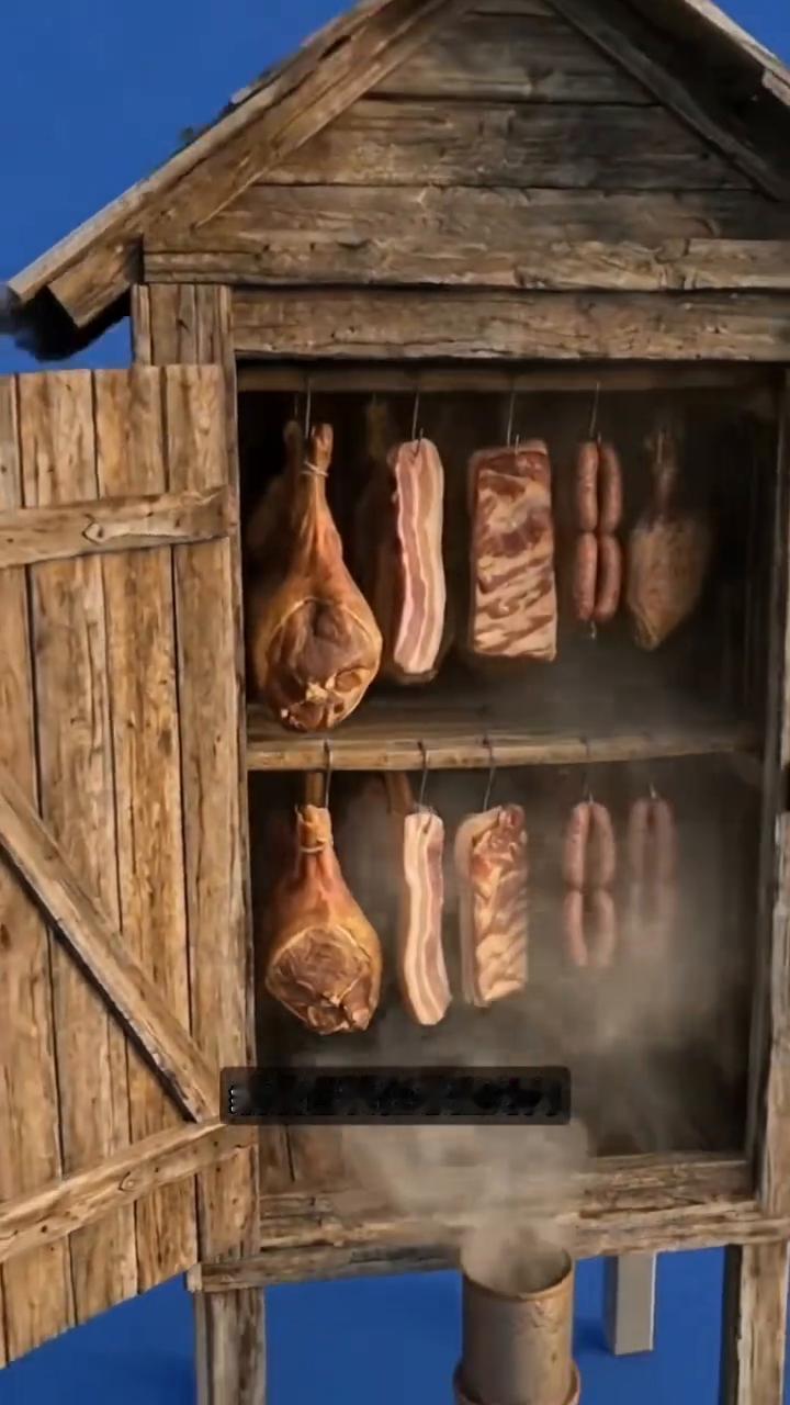 地下通道熏腊。
你见过这种熏腊肉的方式吗？他们不是直接把肉挂在火上烤，而是先在地