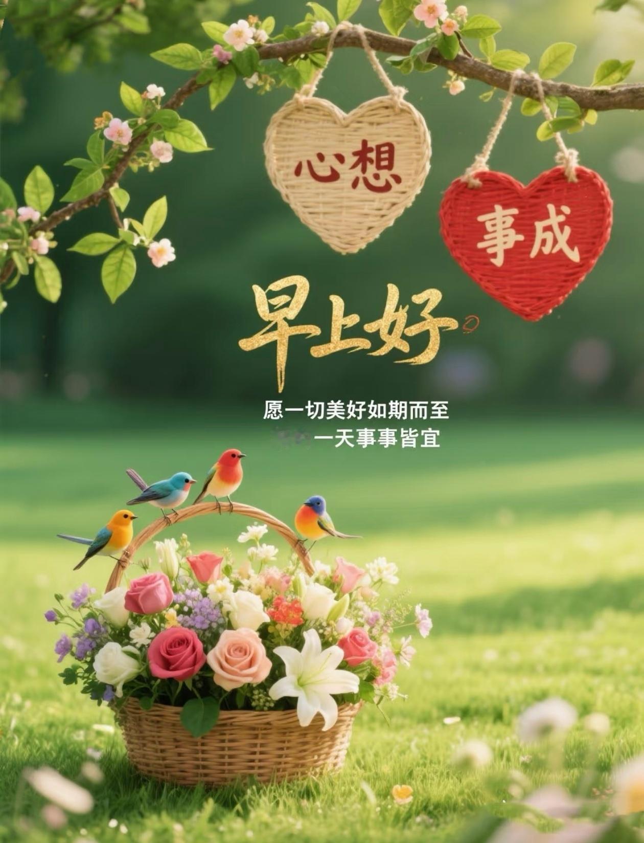 烦恼清零，好运满盈。生活向阳，万事顺行。心想事成，新周愉快。早安！ 