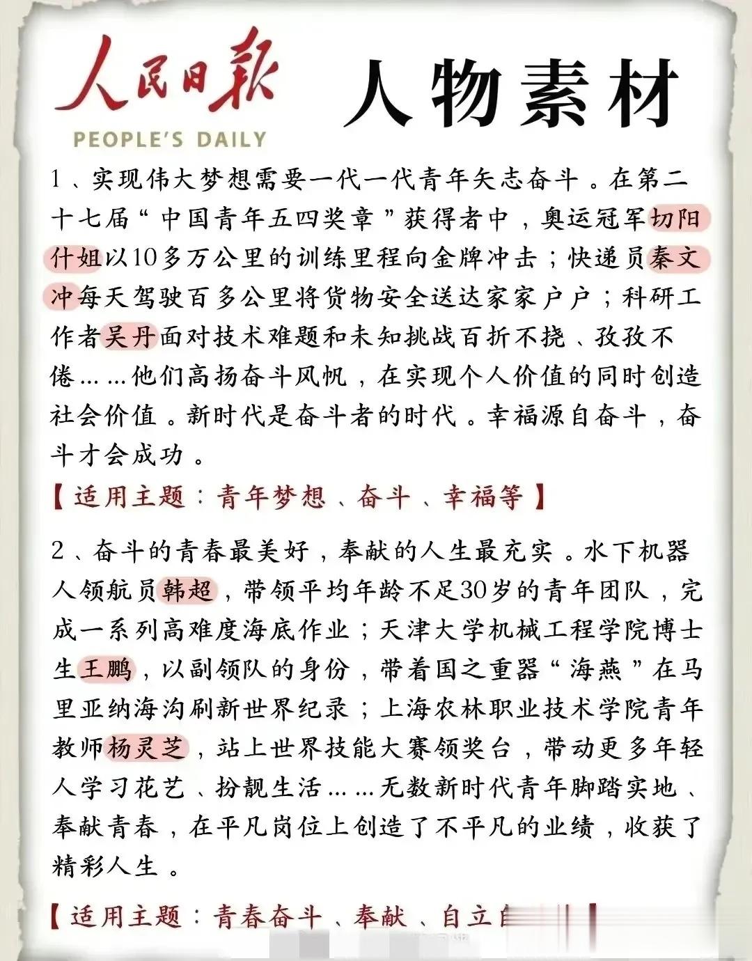 人民日报的人物素材 ​​​