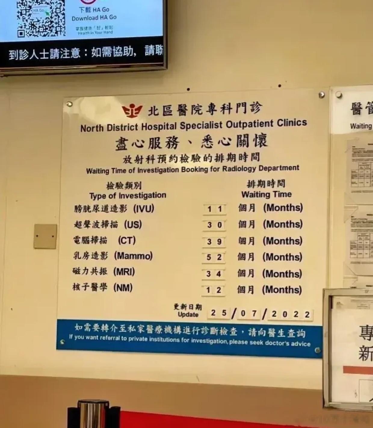 香港虽然说也是实行免费的医疗，但是前提是你的命得够硬，看一看排期吧。最少52个月