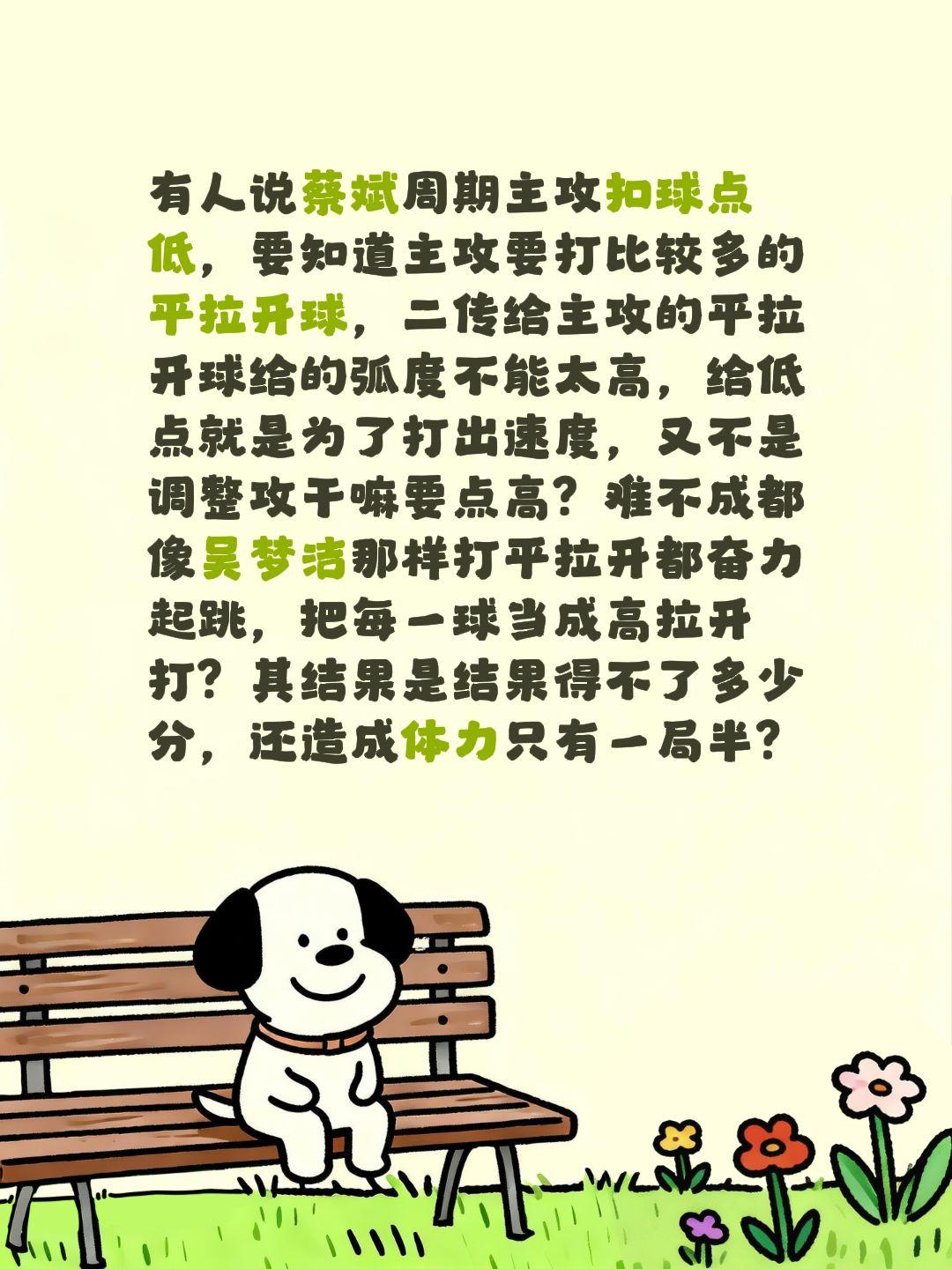 有人说蔡斌周期主攻扣球点低，要知道主攻要打比较多的平拉开球，二传给主攻的平拉开球
