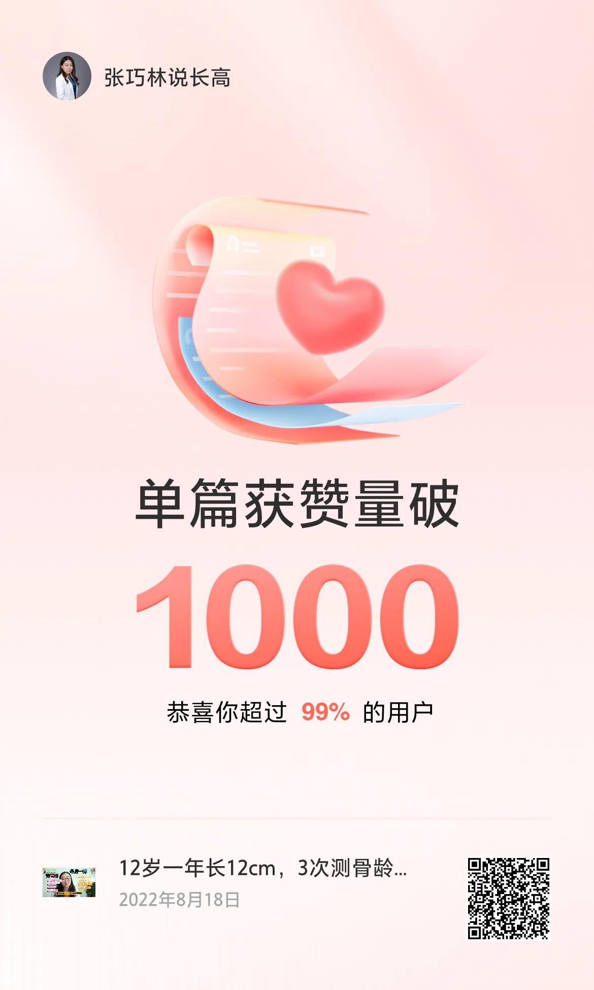 🔥我创作的单篇内容获得超过1000赞了！