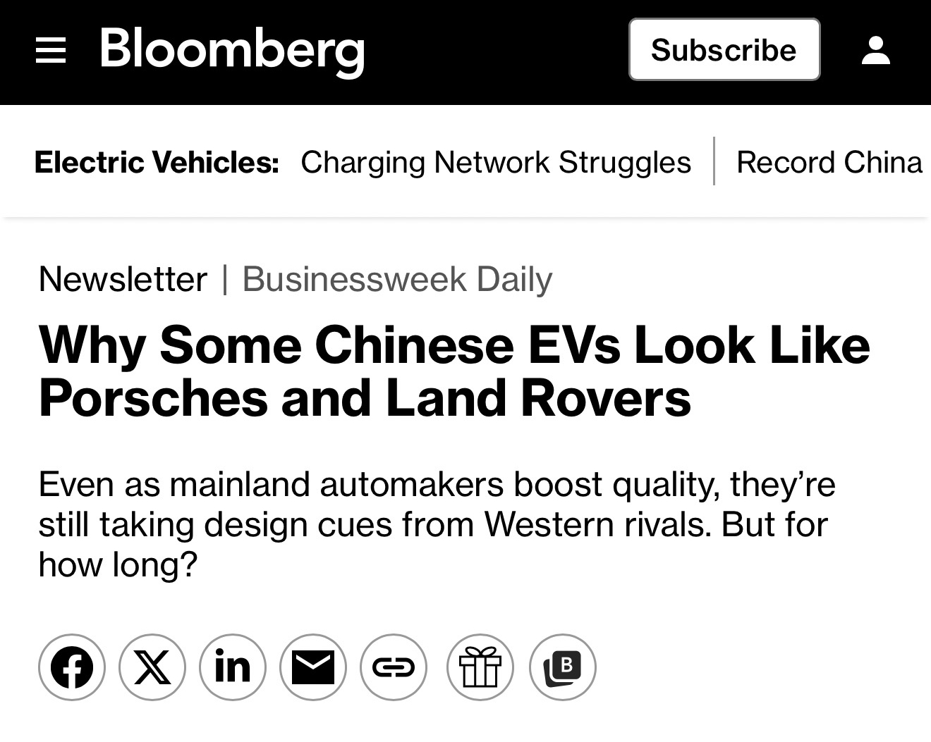 看了彭博社的“吐槽文”，其实也没说啥。最后的结论是“全球汽车行业设计都在趋同”，