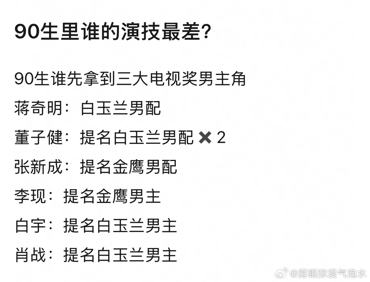 90生里谁的演技最差 