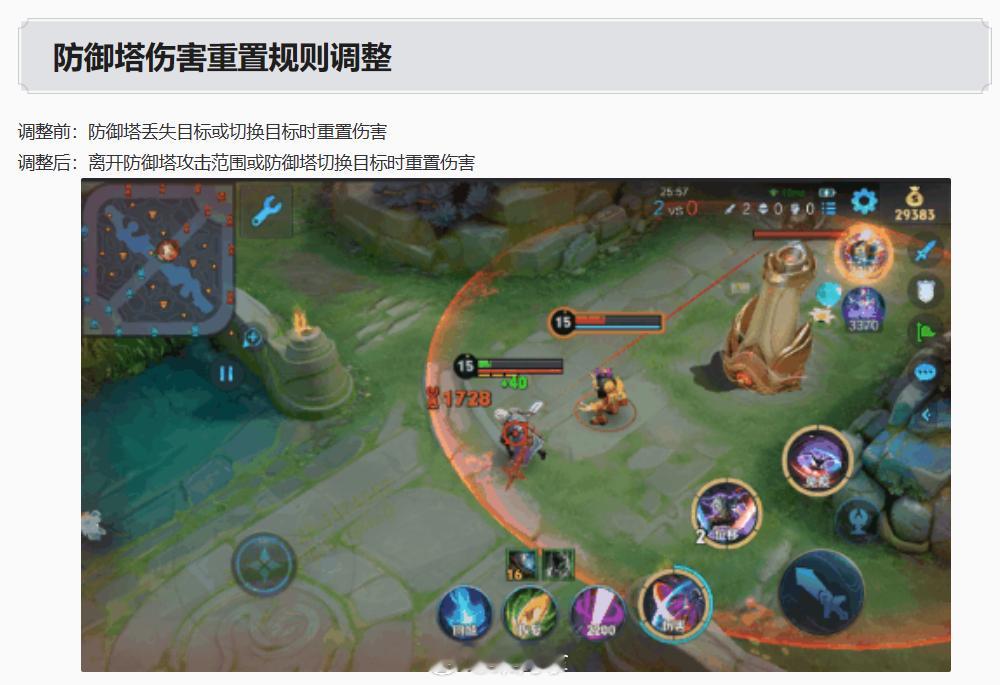 体验服更新“防御塔伤害重置规则调整”。emmm一些以前可以利用“无法选中”来重置