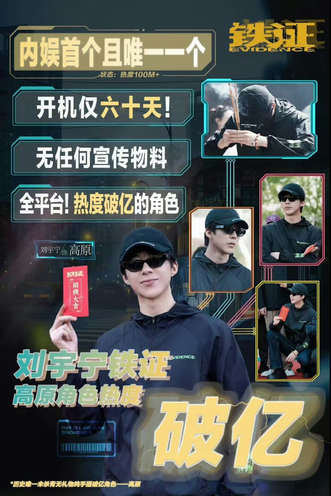 刘宇宁实心大流量，《铁证》男主高原角色热度杀青前破亿，内娱唯一，用时56天刘宇宁