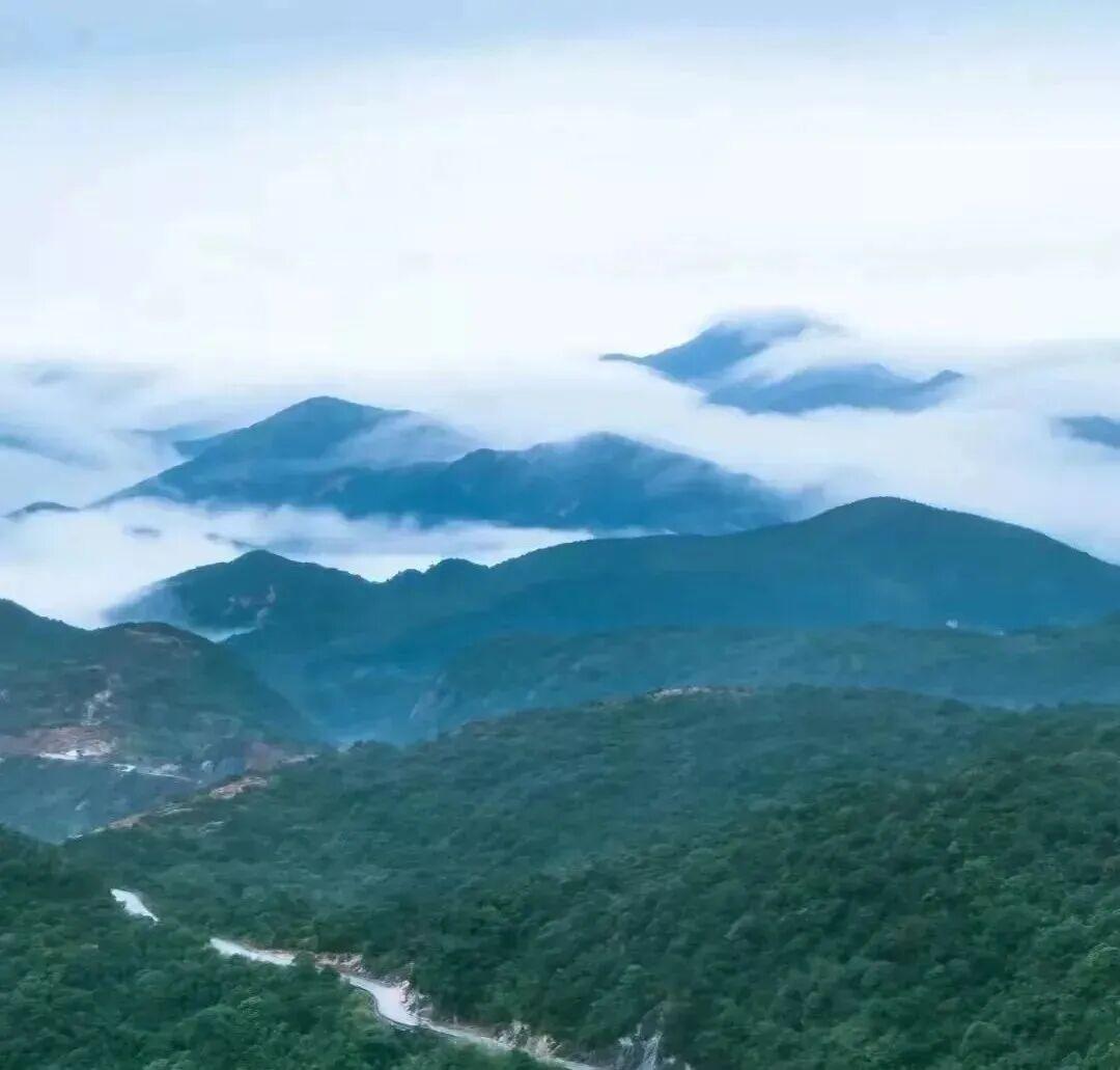 云雾在山谷间翻涌，时而裹住山腰，时而又被山风掀开一角，露出深幽的沟壑。空气里仿佛