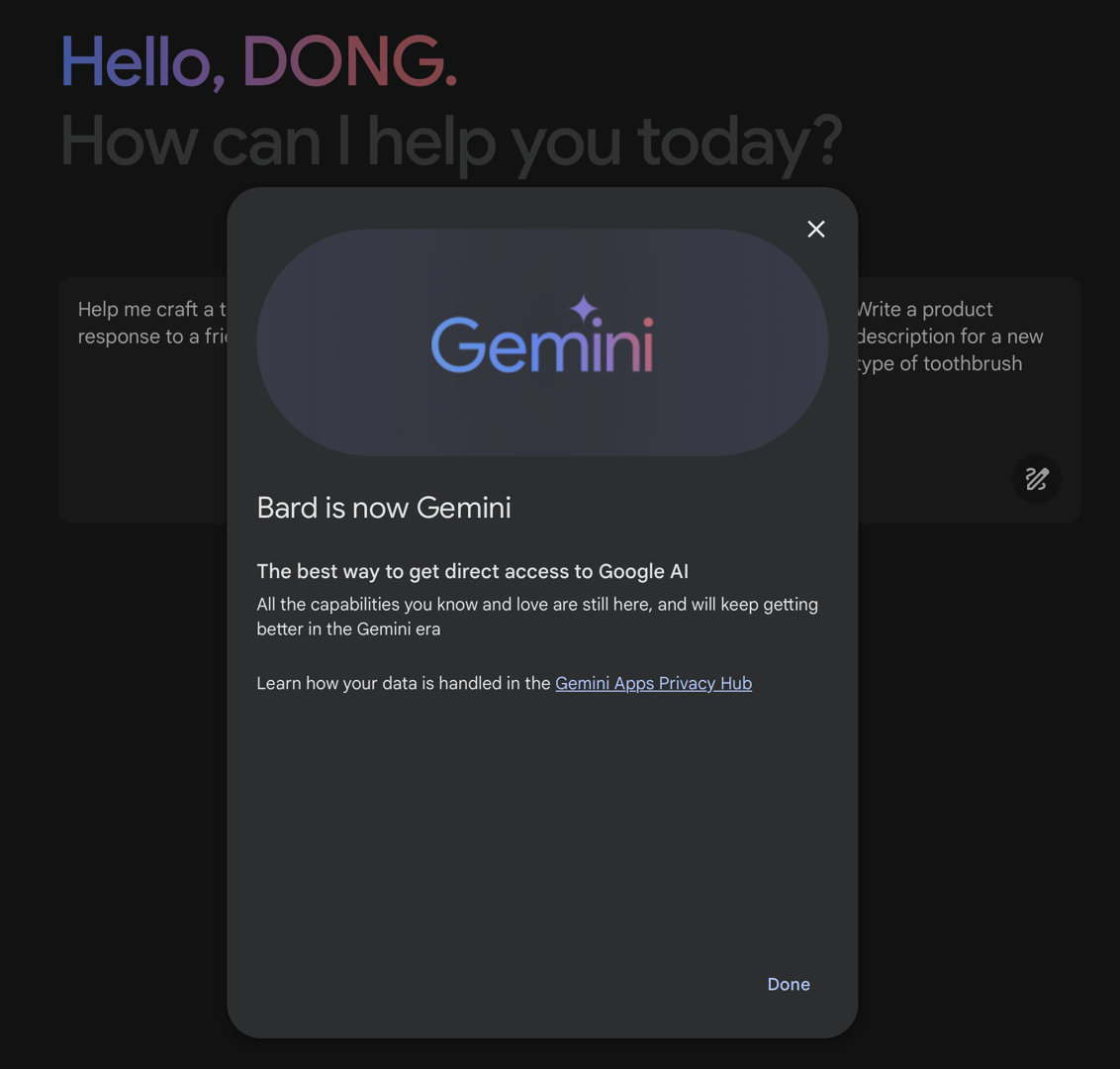 Google Bard重新命名为Gemini，人们能够访问其最强大的人工智能模型