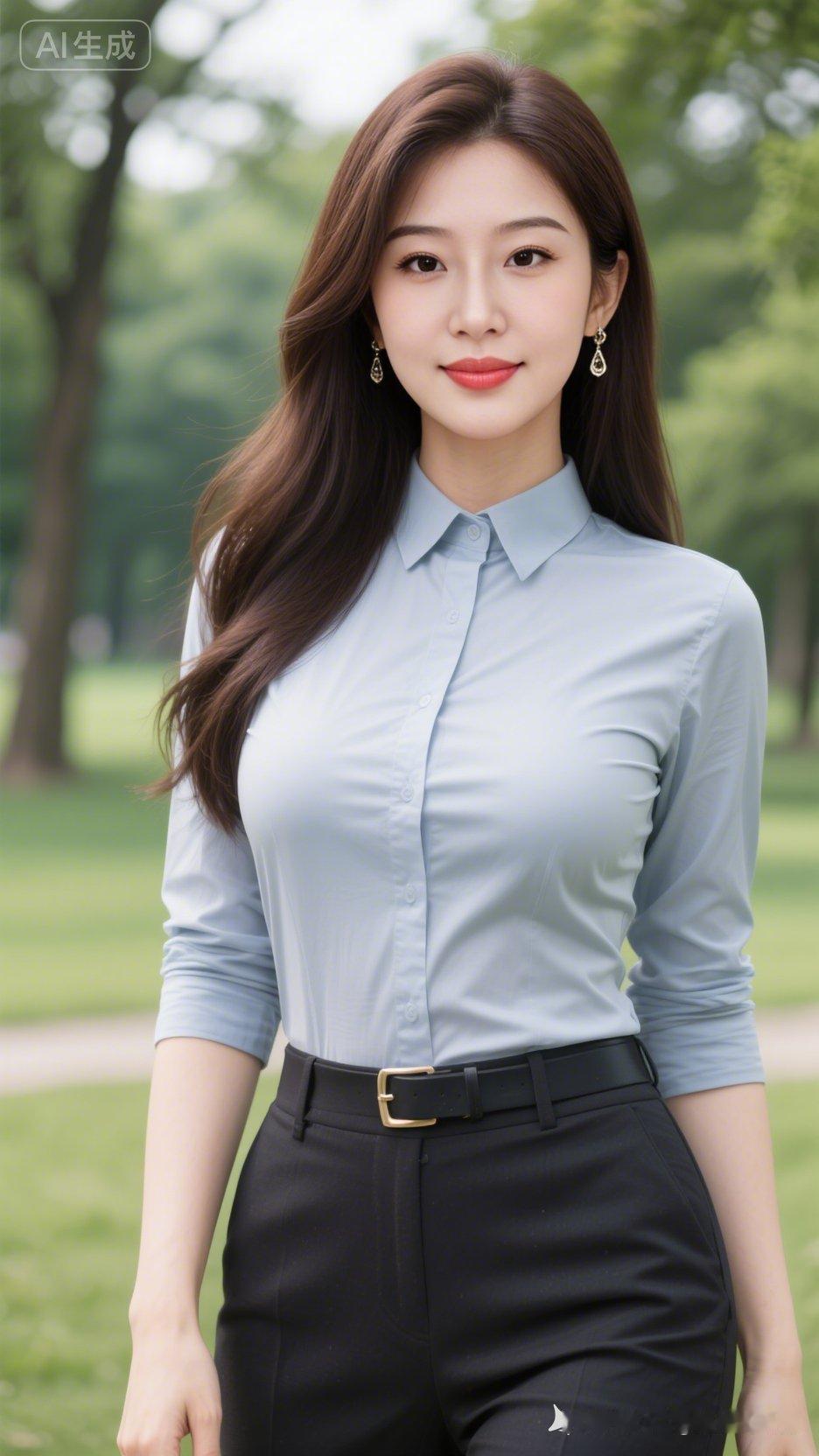 优雅职场风，蓝白衬衫搭配黑色高腰裤，尽显干练气质！💼✨