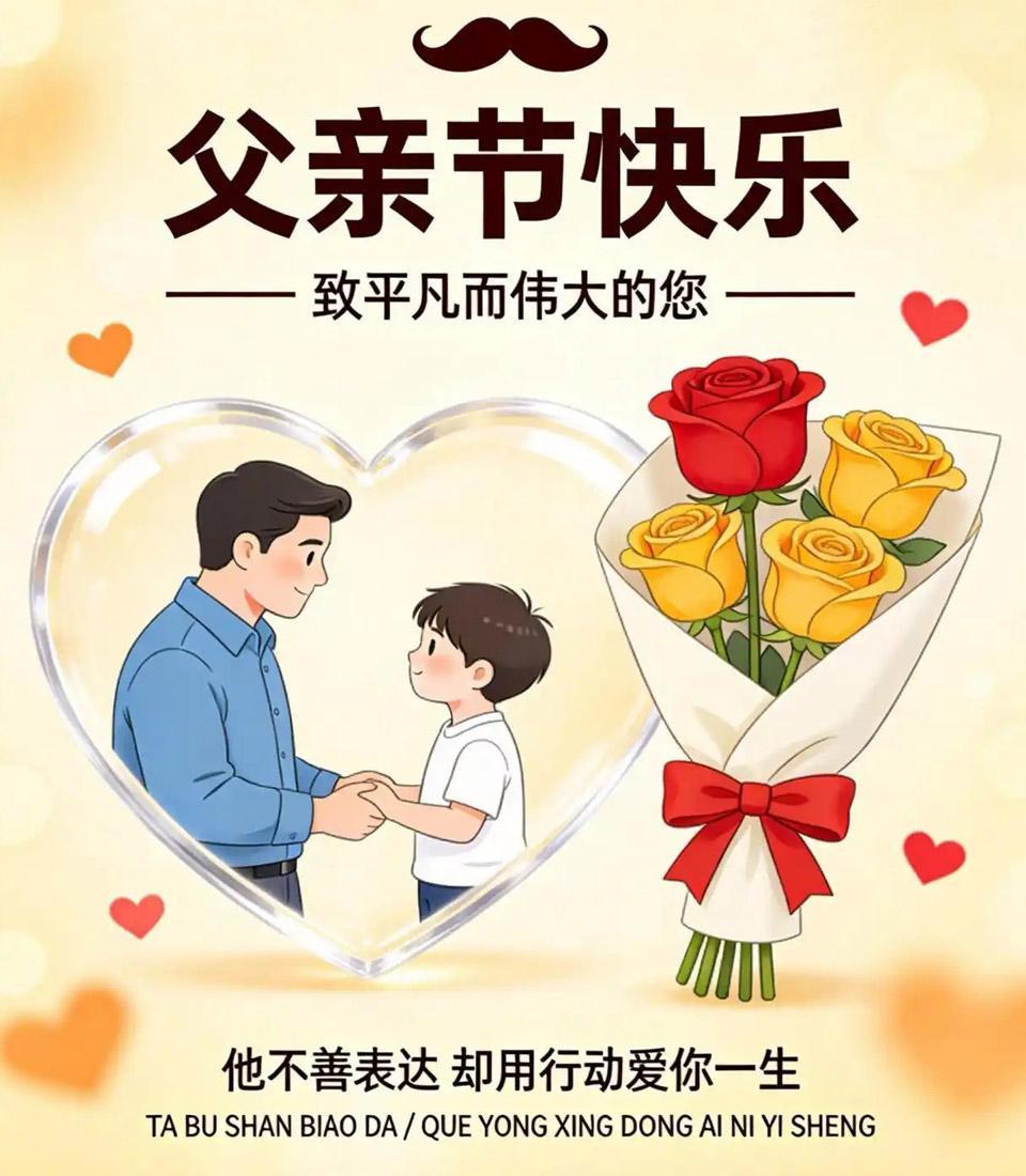父亲节的美好祝福送给你

[玫瑰][心][玫瑰]

父亲节到啦，这是感恩父亲的节