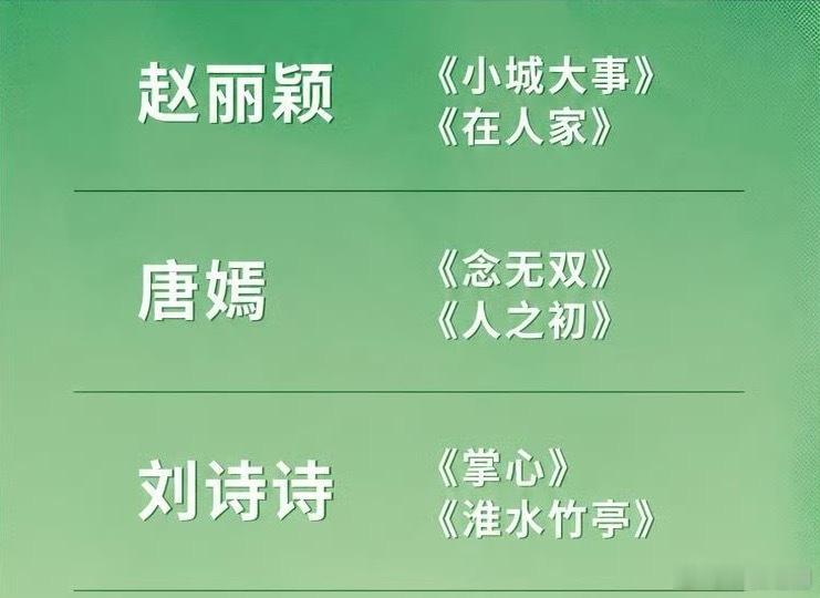 大家要知道本届白玉兰评奖期，85🌸赵丽颖、刘诗诗、唐嫣可是分别都有两部作品报名