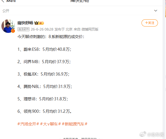蔚来ES8成交均价40.8万理想i8成交均价31.8万；嗯....... 