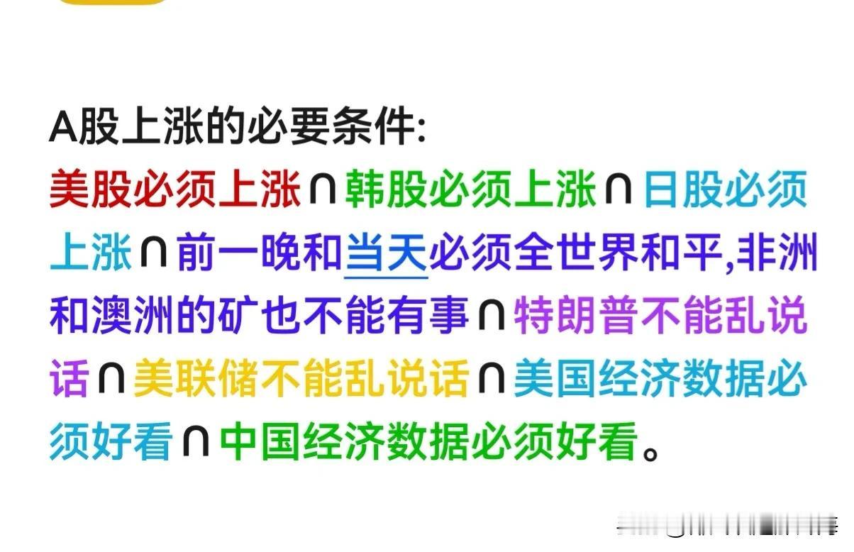 A股想涨，究竟要有多难？

有老股民整理出一份扎心清单，还特地用上了数学符号“∩