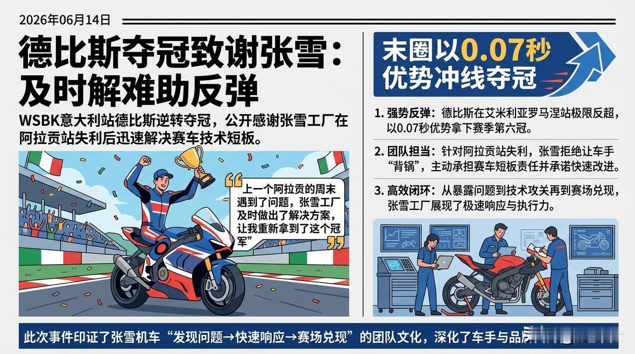 6月13日WSBK艾米利亚罗马涅站，法国车手德比斯在最后一圈极限反超拿下赛季第六