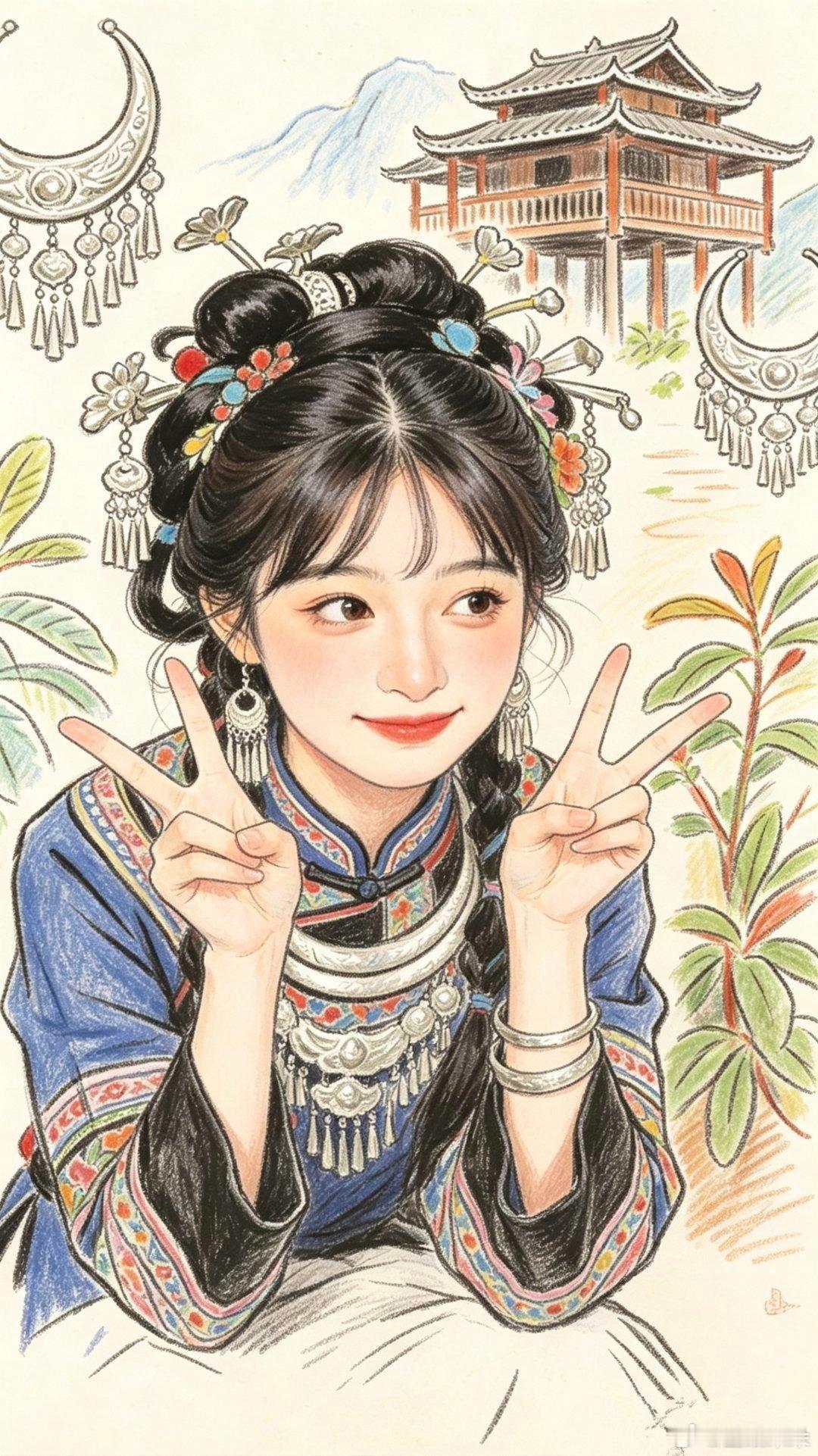 超好看的民族风格插画少女壁纸 