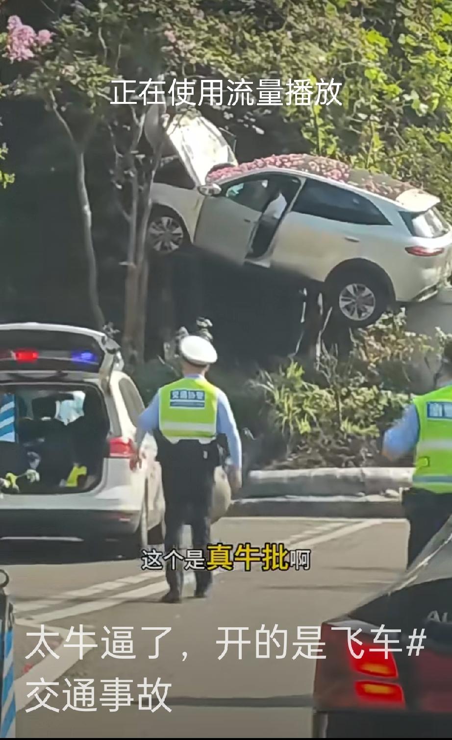 这个交通事故真牛！有谁开车有这么高的水平，不知道是怎么开上去的。
有评论区网友说